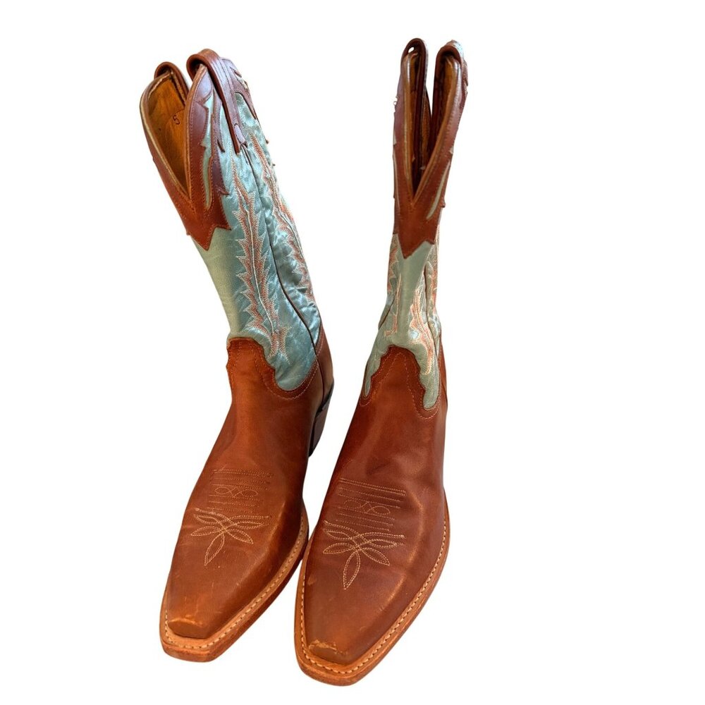 Tony Lama Womens Boots Size 8 B Brown Turquoise Cowgirl Embroidered USA Vintage - Picture 5 of 16